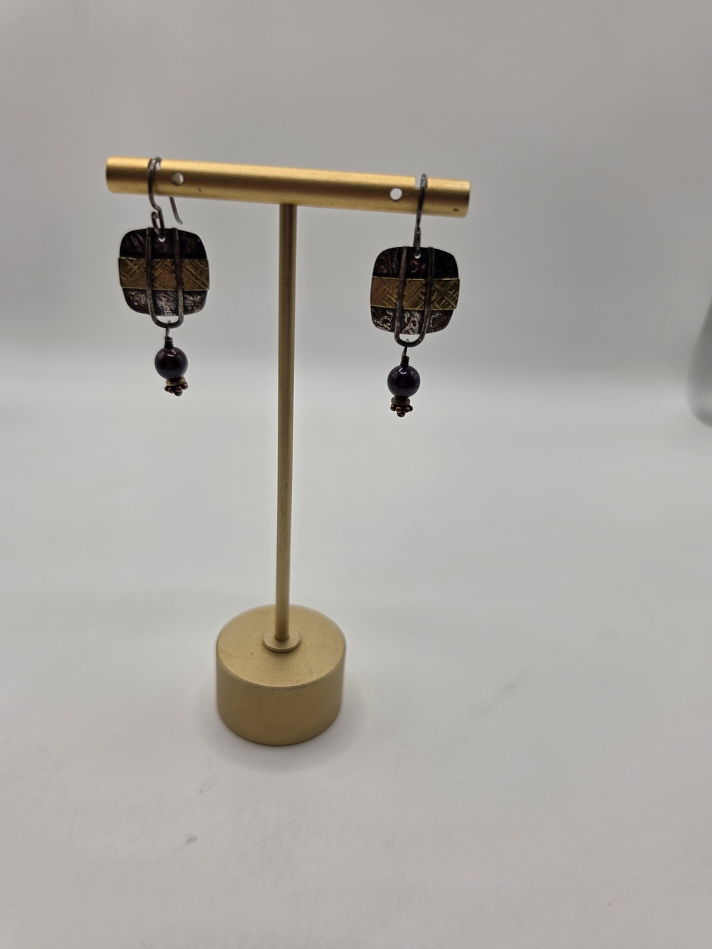Crescent Moon Artisan Mixed Metal Geometric Drop Dangle Earrings Purple Accents